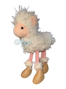 Plush Lamb Doll with Striped Legs - Cream and Pink GUC